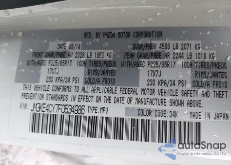 2015 Mazda Cx-5 Touring from USA, damaged, VIN JM3KE4CY7F0534986